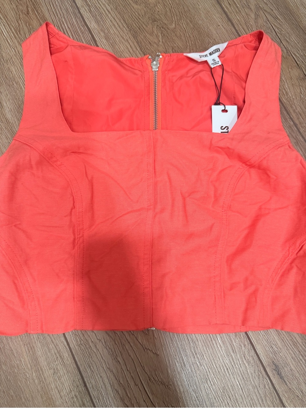 Steve Madden Coral-Orange Cropped Square Neck Tank 0587